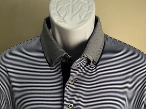 Greyson Men's blue & white striped short sleeve golf polo shirt Medium M EUC - Picture 1 of 6