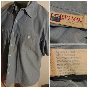 Vintage Big Mac Penneys Chambray cotton/poly Shirt Short Sleeve 2XL shop Garage - Picture 1 of 9
