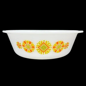 Vintage New Glasbake 514 Round Orange Yellow Green Pattern 2 qt Casserole Dish - Picture 1 of 17