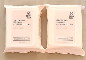 Global Beauty Care 2 Pack Glowing Vitamin C Cleansing Cloths Wipes 25 Count Each - Picture 1 of 5
