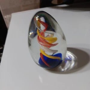 Multicolor Swirl Egg Glass Paperweight 4.5" Handblown Art Glassware Decoration - Picture 1 of 3