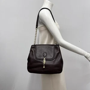 Vintage Kieselstein Cord Leather Shoulder Bag Purse Brown Gold Frog Large - Picture 1 of 14