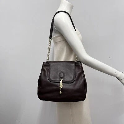 Bolso de Hombro Vintage Kieselstein Cordón Cuero Cartera Marrón Dorado Rana Grande Foto 1 de 4