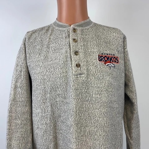 Denver Broncos Henley Fleece Sweatshirt Vtg 90s NFL Football Embroidered Size L Cover