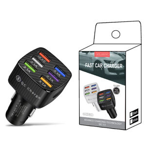 6 Port USB Fast Car Charging QC3.0 Cigarette Lighter Adapter For iPhone Samsung