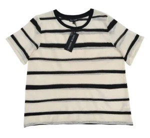 Modern Works Damen gestreiftes Strick Kurzarm Top schwarz & creme Größe L. Neu mit Etikett - Bild 1 von 8