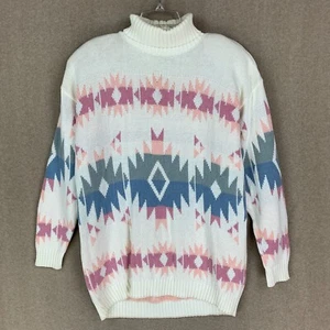 Suéter Azteca Para Mujer L Marfil Cuello Tortuga Pullover Tejido Suroeste Tribal Navajo - Imagen 1 de 8