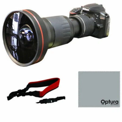 VIVITAR FOR NIKON DSLR D3400 D3500 D5600 HD 240° EXTREME FISHEYE LENS + RED NEOPRENE STRAP FOR NIKON D3400 D3500 D5600