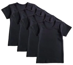 T Shirt Short Sleeve Boys Undershirt Top Kids 4-Pack Size 1-12 Black White New - Picture 1 of 5