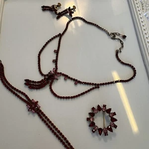 VTG JAY FLEX STERLING Red Rhinestone Necklace Earring Bracelet and Brooch Set - Picture 1 of 12