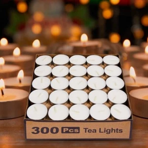 Tea Light Candles 300 Pack - Unscented, Smokeless, 4-5 Hour Burn for Home - Picture 1 of 5