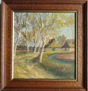 Gemälde Öl Landschaft Norddeutsch Ammerland Birken Gehöft Walter Moll Signiert - Picture 1 of 9