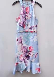 Lipsy VIP Blue Floral Satin Dress Size UK 10 Petite Bnwt - Picture 1 of 4