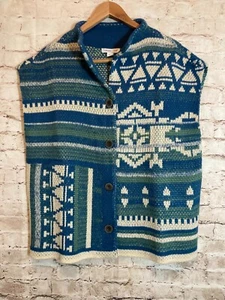 Coldwater Creek Sweater Womens Petite Large Sleeveless Aztec Navajo Cardigan - Picture 1 of 14