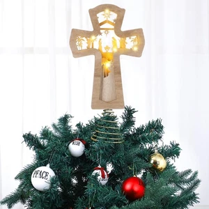 Vercraft 7" x 12.6" Nativity Christmas Tree Topper Wooden Cross Tree Topper w... - Picture 1 of 6