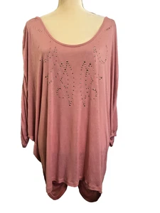LANE BRYANT Seven Luxe Pink Studded Top NWT Size 18/20 Plus Shirred Sleeves - Picture 1 of 8