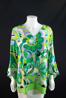 Malissa J Collection Green Purple Floral 70s Style Top 100% Polyester Large - Image 1 of 4