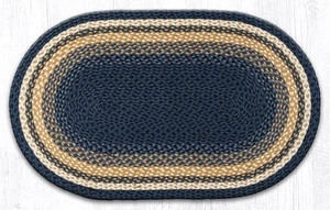 Alfombras de tierra C-79 Lt. azul Dk. Alfombra trenzada ovalada azul mostaza 27" x 45" - Imagen 1 de 1