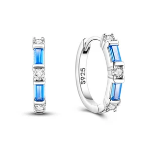 Blue Crystal Earrings Minimal Earrings 925 Sterling Silver Hoop Earrings - Picture 1 of 3