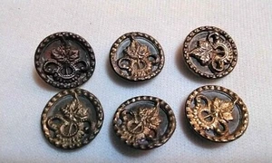 (6) Antiguo botón vintage de metal con hoja 1/2"" - Imagen 1 de 3