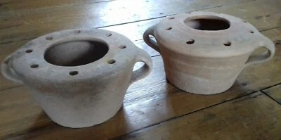 Lot 2x Chaufferette Terre Cuite ancienne Art Populaire Normandie Pré d'Auge  - Photo 1/4