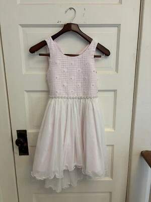 American Princess Pink And White Floral Tulle Pearl Dress Size 12 - Image 1 of 4