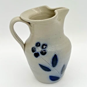 Art Pottery Pitcher / Creamer - Salt Glazed Cobalt Blue - Floral Small Pitcher - Picture 1 of 11