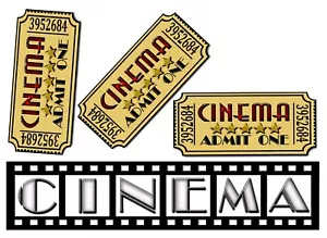 LOT OF 4 HOME CINEMA HOME THEATER MOVIE TICKET Wall Decal FILM REEL CANVAS - Picture 1 of 3