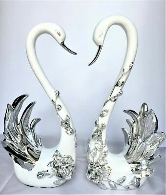 BLANCO Y PLATA ROMANÍ GRAN CONJUNTO DE CISNE ITALIANO REGALO BLING, DECORACIÓN DEL HOGAR_NUEVO_UK Foto 1 de 3