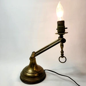 Vintage Brass Table Lamp Heavy Base 2 Joint Adjustable Swivel Arm 14" - Picture 1 of 13