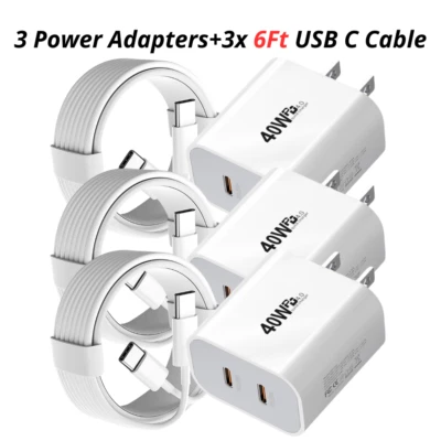 For iPhone iPad 16 15 Pro Android USB C 40W PD Fast Charger Adapter Type C Cable - Image 1 of 4