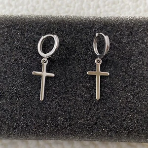 925 Silver Plated Cross Dangle Drop Earrings for Men Women,Cross Earrings - Picture 1 of 5