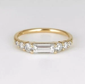 1CT Baguette Cut Simulated Diamond 14K Yellow Gold Plated Wedding Women's Ring - Picture 1 of 4