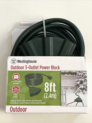 Cable de extensión de bloque de alimentación de 3 salidas Westinghouse luces navideñas exteriores 8 pies Foto 1 de 4