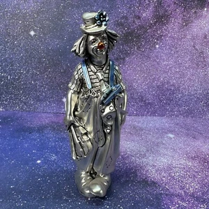 MARCELLO GIORGIO Clown Statue Silver Metallic ITALY Violin - Picture 1 of 7