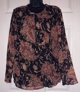 Blusa Style & Co Naranja y Marrón Forrada Transparente Boho Lazo en el Cuello o Dejar Colgar - Imagen 1 de 8