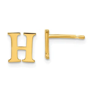 925 Sterling Silver Gold Plated Letter H Initial Stud Earrings - Picture 1 of 5