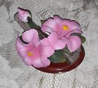 Vintage doppelt rosa Hibiskus Hawaii Porzellan Blume Blätter handbemalt