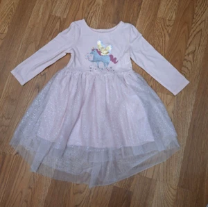 Cat & Jack Pink Unicorn Long Sleeve Tut Tulle Sequin Glittery Girls Dress 2 T - Picture 1 of 12