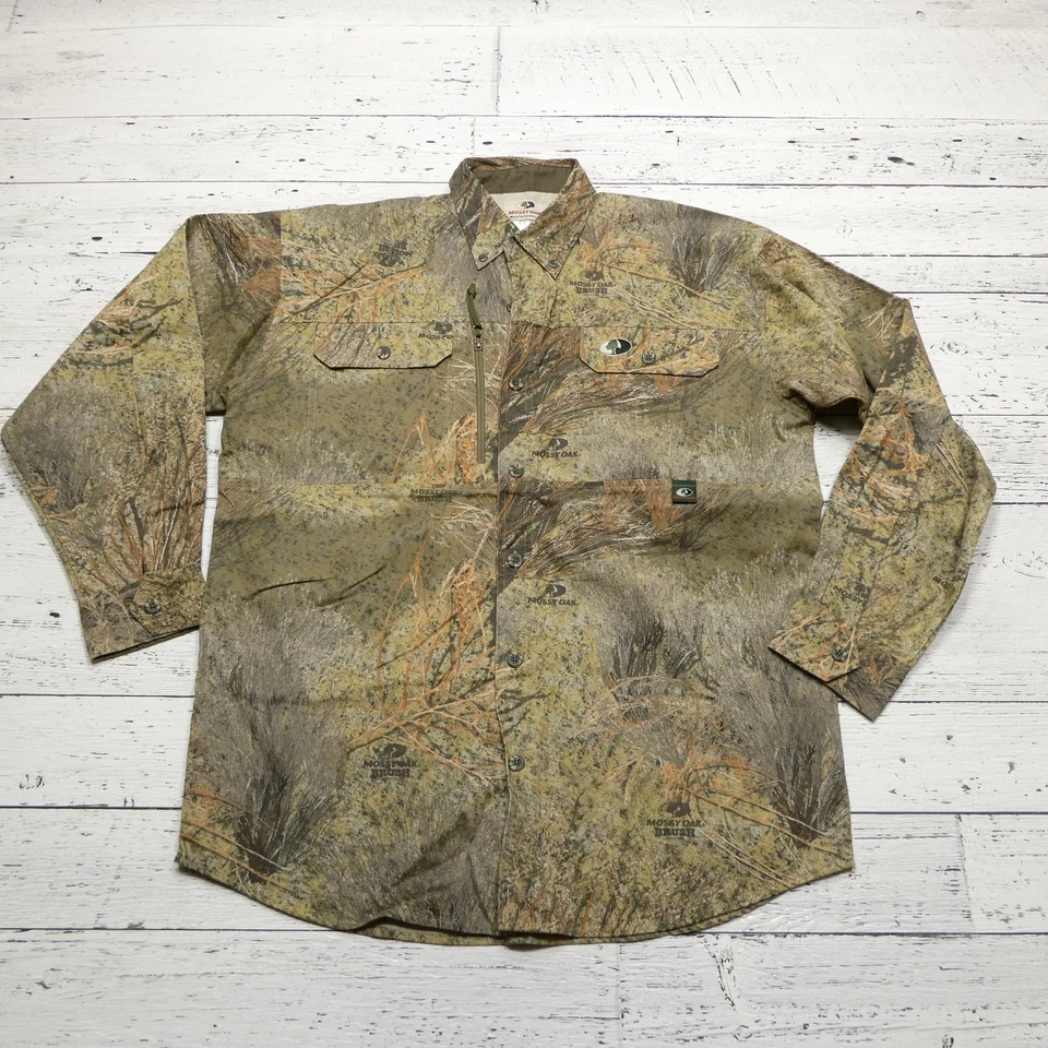 Camisa con cepillo de roble musgo para hombre grande camuflada para detener el olor caza al aire libre botón delantero Foto 1 de 4