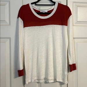 Top Stateside 100% lino bianco e marrone colorblock manica 3/4 piccolo revolve - Foto 1 di 7