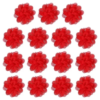 Chiffon Flowers Sewing Fabric Appliques for Crafts 4 Inch & 15 Pack & Bright Red Foto 1 de 4