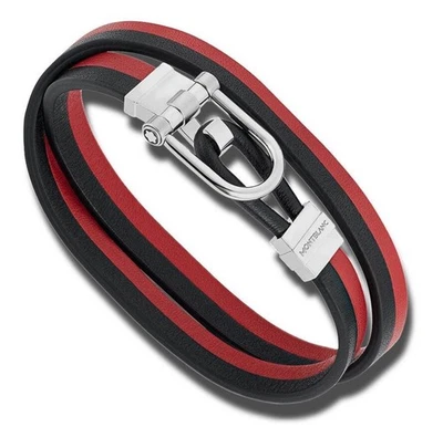 Pulsera Montblanc Envolvente Cuero Rojo y Negro - Cierre Acero Inoxidable - 40 cm Foto 1 de 4