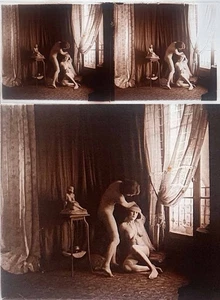 PHOTO STEREO  sur verre NU FEMININ 1900 - 1920  risque sexy nude lesbian / 777 - Imagen 1 de 1