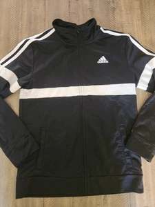Adidas Youth Three Stripe Black White Full Zip Up Track Jacket Size L 14-16 - Picture 1 of 6