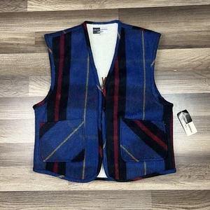 Vintage 80s Willi Wear Wool Sherpa Vest Blue Red Plaid Sz Medium NWT - Picture 1 of 9