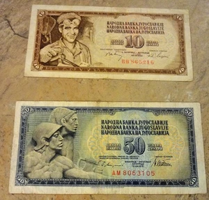 Lot of 2 Yugoslavia Bank Notes 10 50  Dinar Dinarjev Bills Currency 1968 1978 - Picture 1 of 6