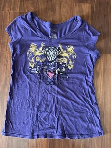 Miley Cyrus Women’s Juniors Max Azria fitted Cap Sleeve T-Shirt SZ XXL Purple - Picture 1 of 4
