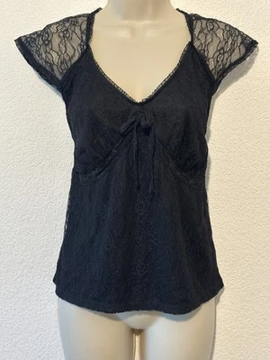 Y2K Black Lace Babydoll Top Empire Waist Grunge Fairycore Whimsigoth Boho 2XL - Image 1 of 4
