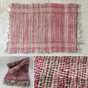 VTG Sweedish Handmade Cotton Rag Rug 22" X 31" Fringe Red Brown Striped - Picture 1 of 7
